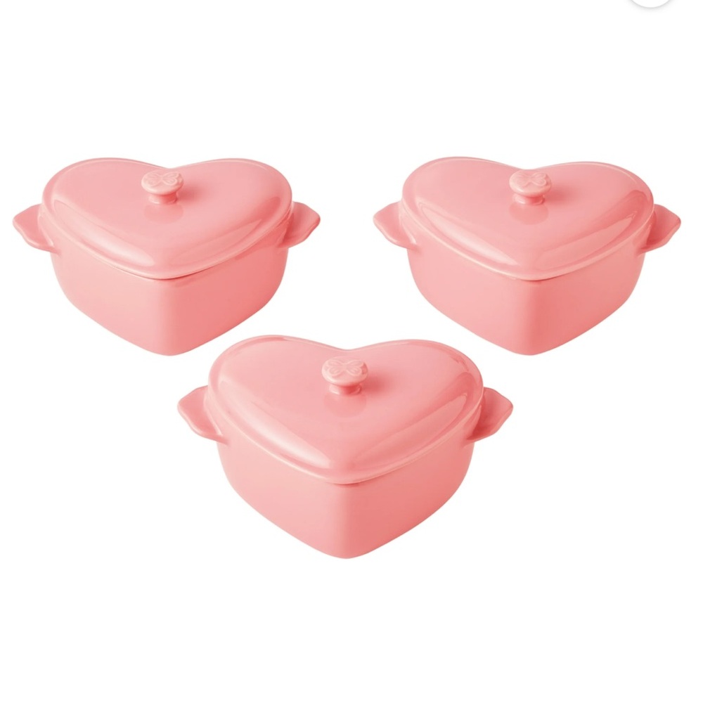Pioneer Woman Pink 3-Piece Mini Hearts Ceramic Baking Dish with Lid